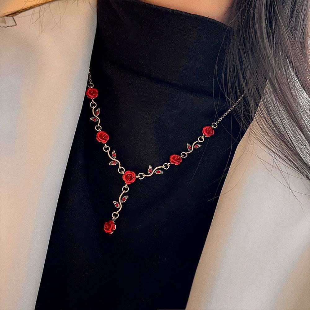 USNOW Vòng Cổ Choker Họa Tiết Hoa Hồng Thời Trang Năm Mới Cổ Điển