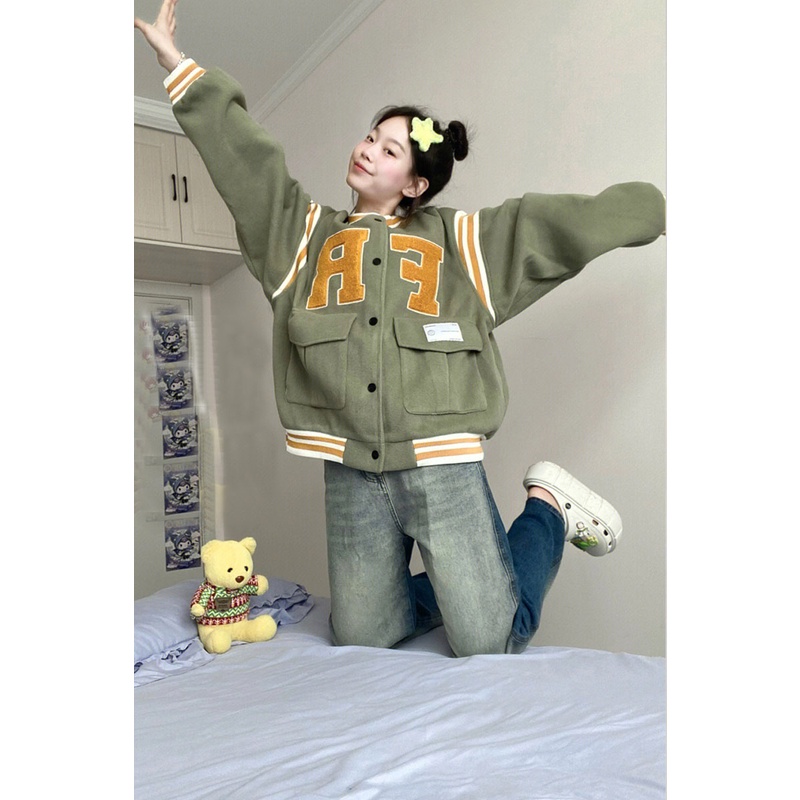 Áo Khoác Bóng Chày Dáng Rộng Phong Cách Harajuku retro Cho Nữ