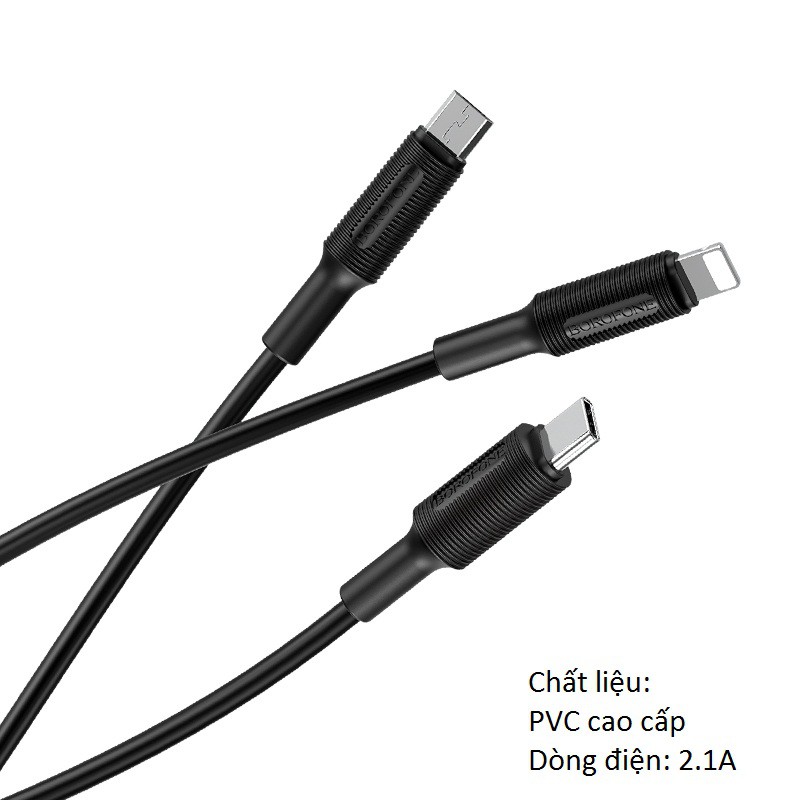 Cáp sạc 3 trong 1 Lightning- Type C- Micro USB dài 1m Borofone BX1