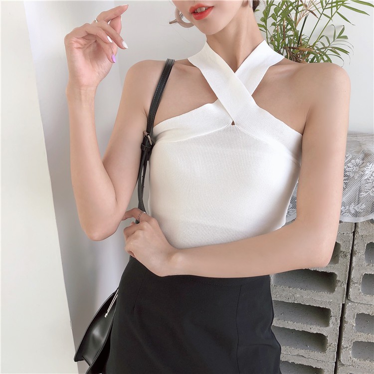 5 Colors Tank Top Women Korean Trendy Casual Solid Color Knitted Sleeveless Off Tops | WebRaoVat - webraovat.net.vn