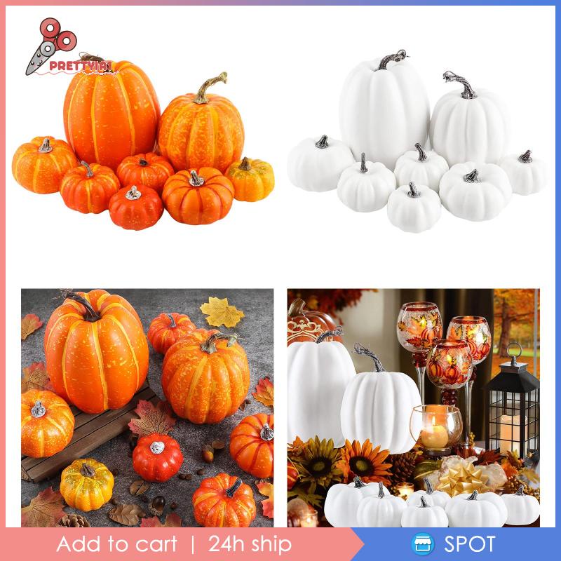 1 [Prettyia1] 8 Bí Ngô Nhân Tạo Trang Trí Bàn Tiệc Halloween