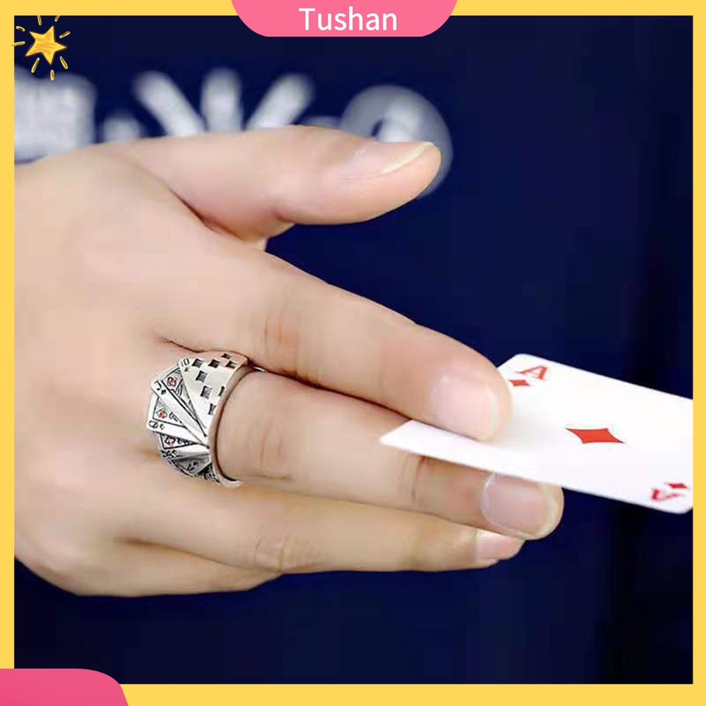 [TS] - Nhẫn Hở Khắc Lá Bài Poker Cổ Điển Có Thể Điều Chỉnh Kích Thước Cho Bữa Tiệc