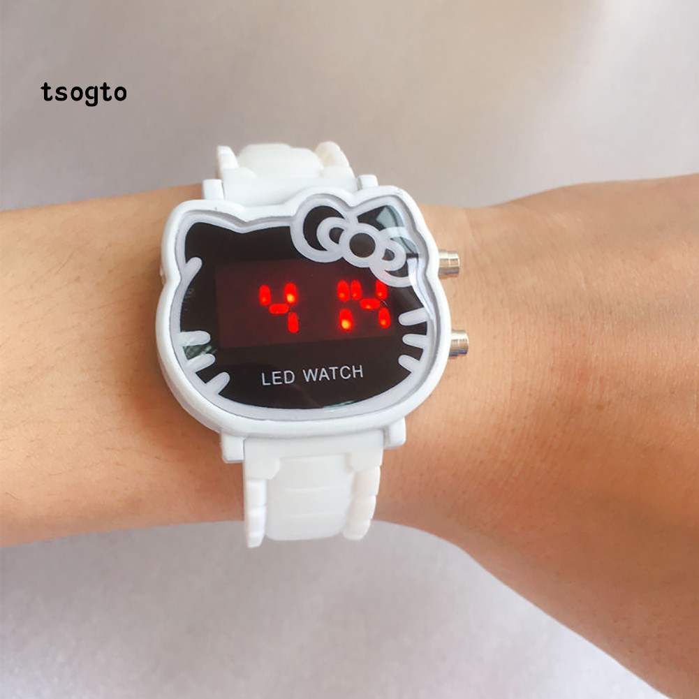 Đồng hồ điện tử có đèn led dạ quang hình Hello Kitty cho bé gái