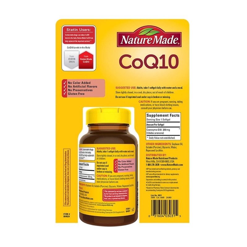 Viên uống bổ tim mạch ngừa đột quỵ CoQ10 200mg Nature Made 140 viên [ Air Mỹ ]