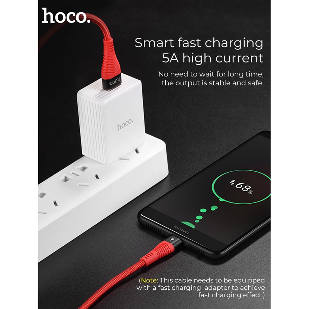 Dây sạc nhanh 4a bọc dù chống gập vooc hoco u53 - cáp sạc nhanh 5a micro usb type c - vienthonghn