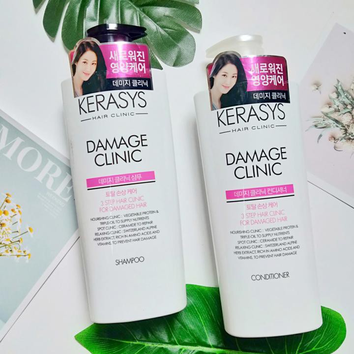 (Date 08/2022 xả lỗ) Bộ dầu gội xả phục hồi hư tổn Kerasys Damage Clinic Hàn Quốc 600mlx2