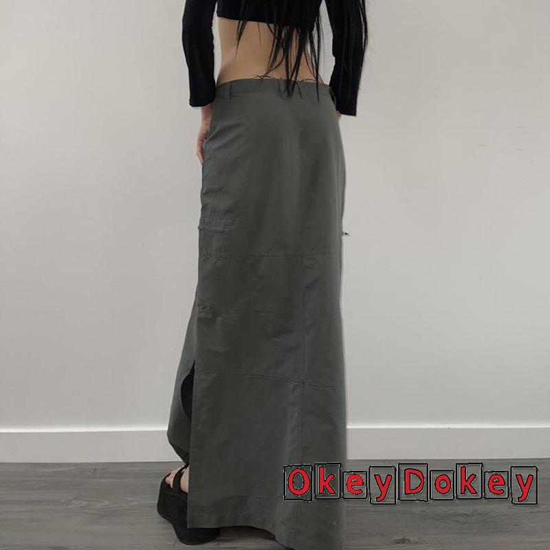 Chân Váy Dài Màu Sắc Trơn Xẻ Tà Phong Cách Đường Phố Thời Trang Cho Nữ