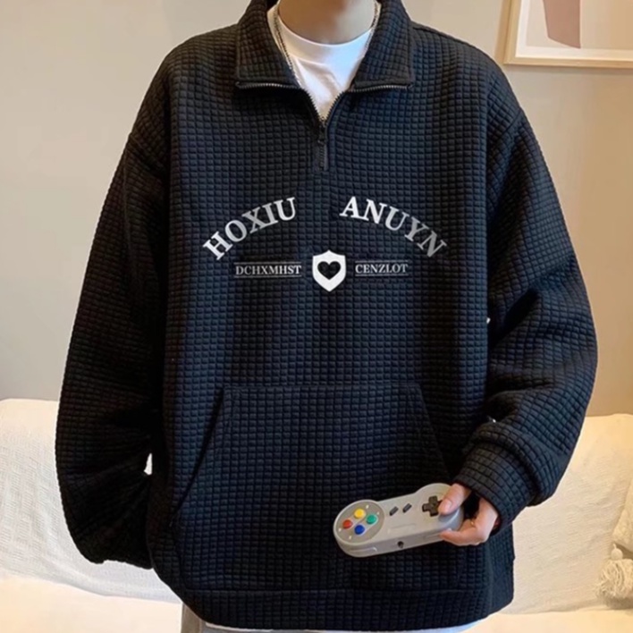 Áo khoác namCổ Polo Tay Dài Dáng Rộng Màu Sắc Simple Giản Có Khóa Kéo Thời Trang ÁO Hoodie Unisex