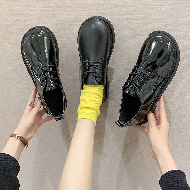 Giày Oxford - Giày Boot Cổ Thấp Màu Đen Cool Ngầu Cho Các Bạn Nữ - Giày Da Pu Đế Bằng