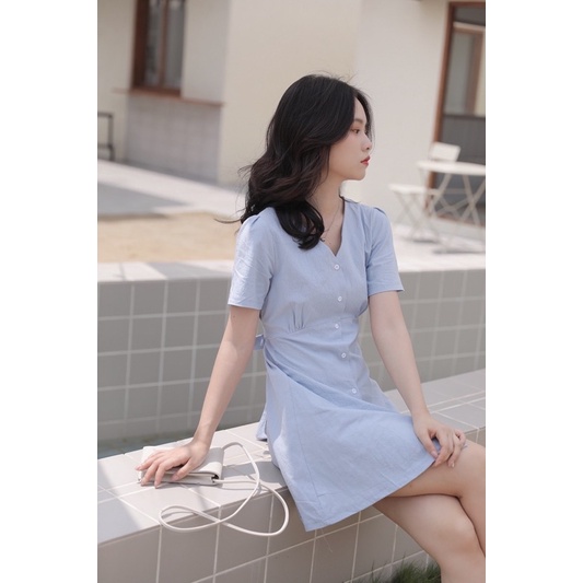 Váy đũi thô cột dây eo thanh lịch nhẹ nhàng nữ tính