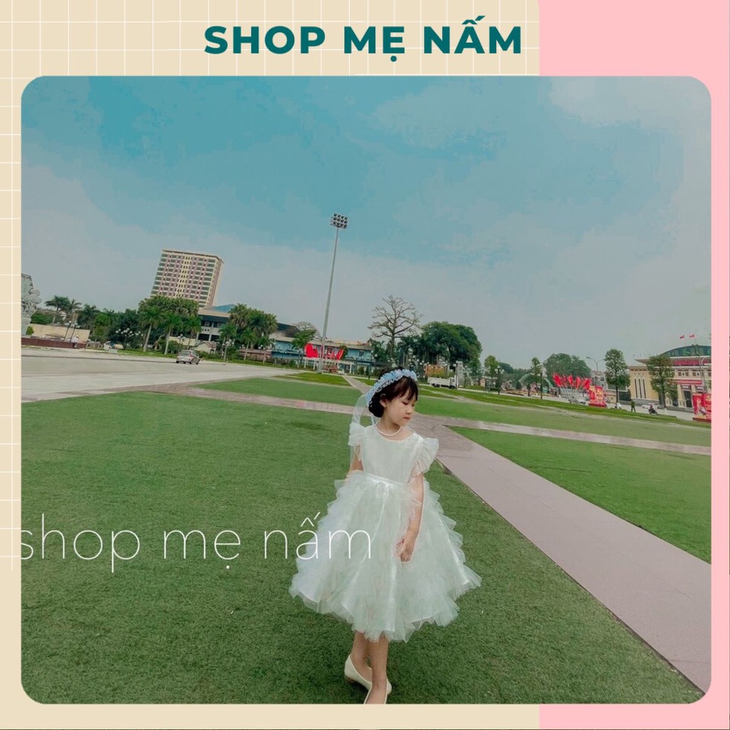 Đầm bé gái cánh tiên dáng xòe phồng xếp tầng công chúa trắng/hồng - Shop Mẹ Nấm