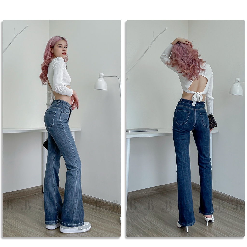 Quần Jean đen nữ ôm ống loe cạp chéo ulzzang Spandex Cotton, quần jeans nữ ống loe co giãn 4 chiều VNXK 13XLC01- JEANBOO