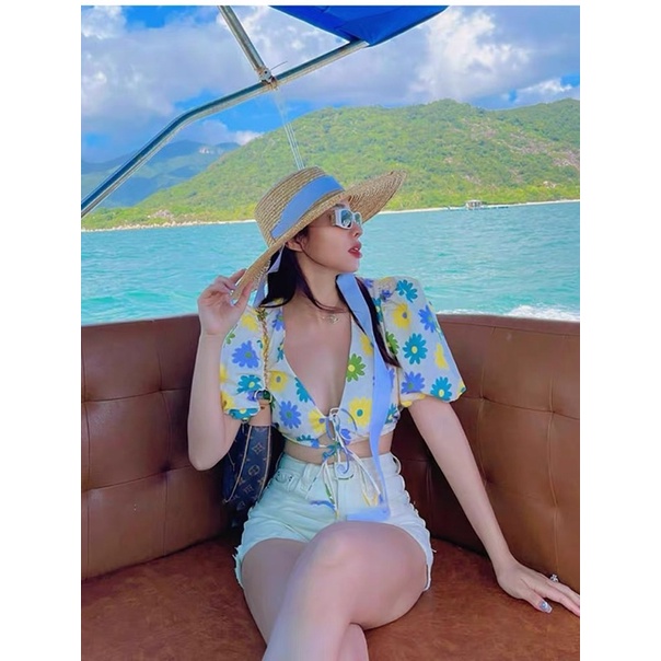 Áo tay ngắn bồng cột nơ kèm ảnh thật