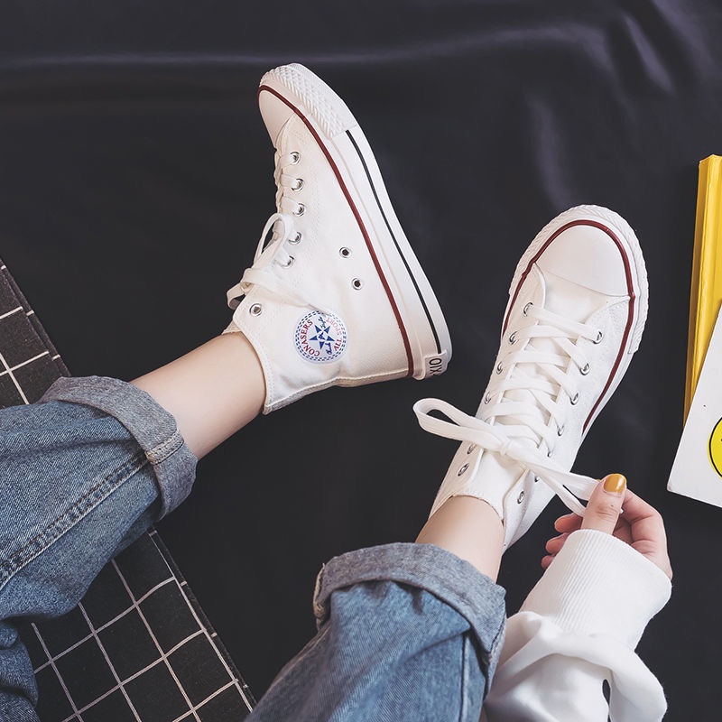 Giày thể thao canvas cổ cao phong cách Hàn Quốc thời trang xuân thu cho nữ 2021