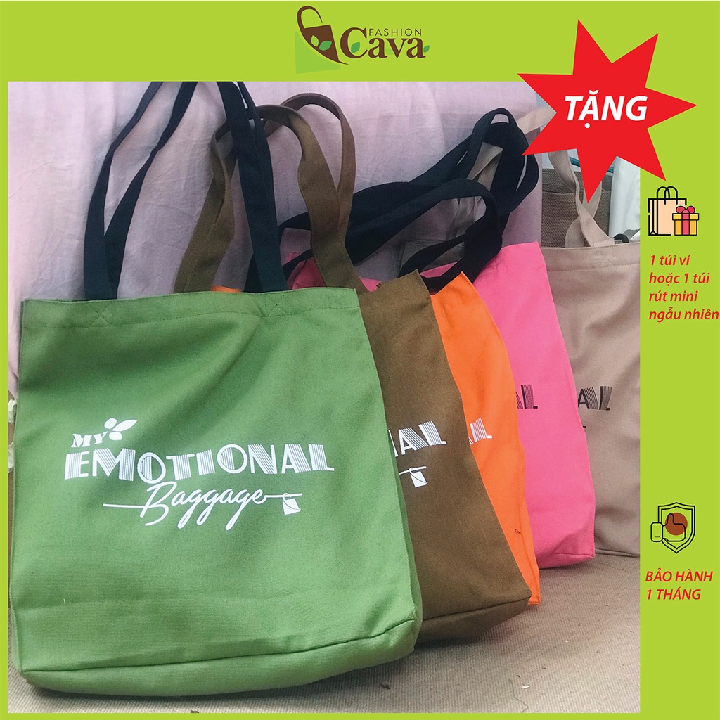 Túi tote vải canvas có khóa kéo, nhiều màu sắc