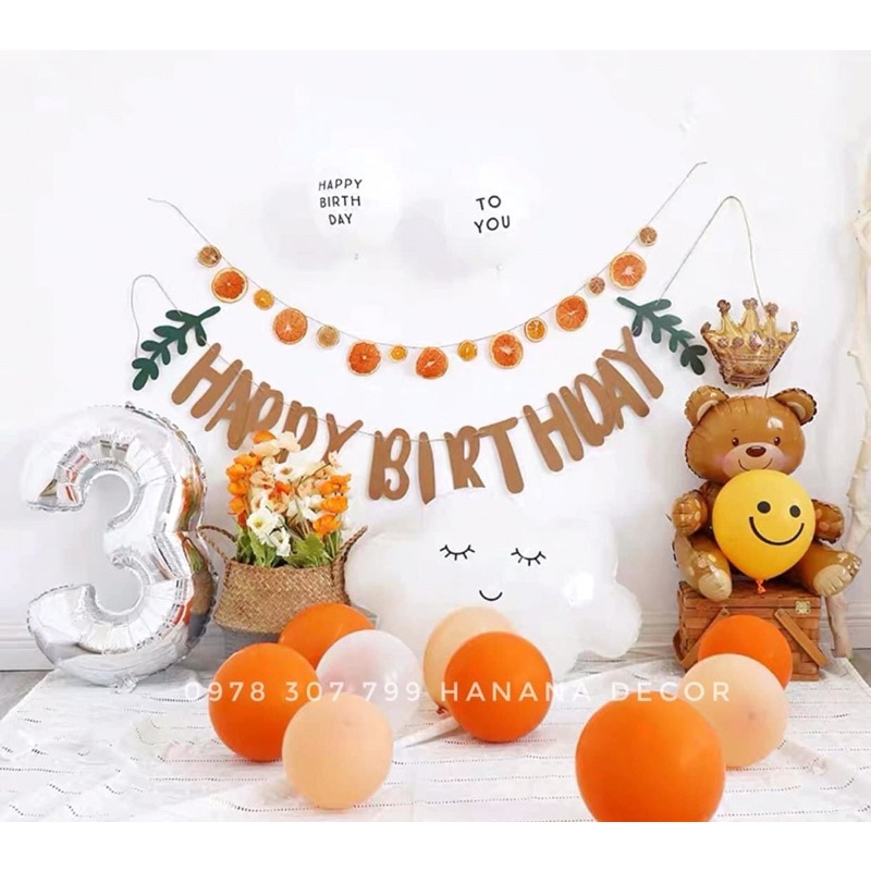 Dây chữ vải nỉ màu nâu tây happy birthday sinh nhật hàn quốc