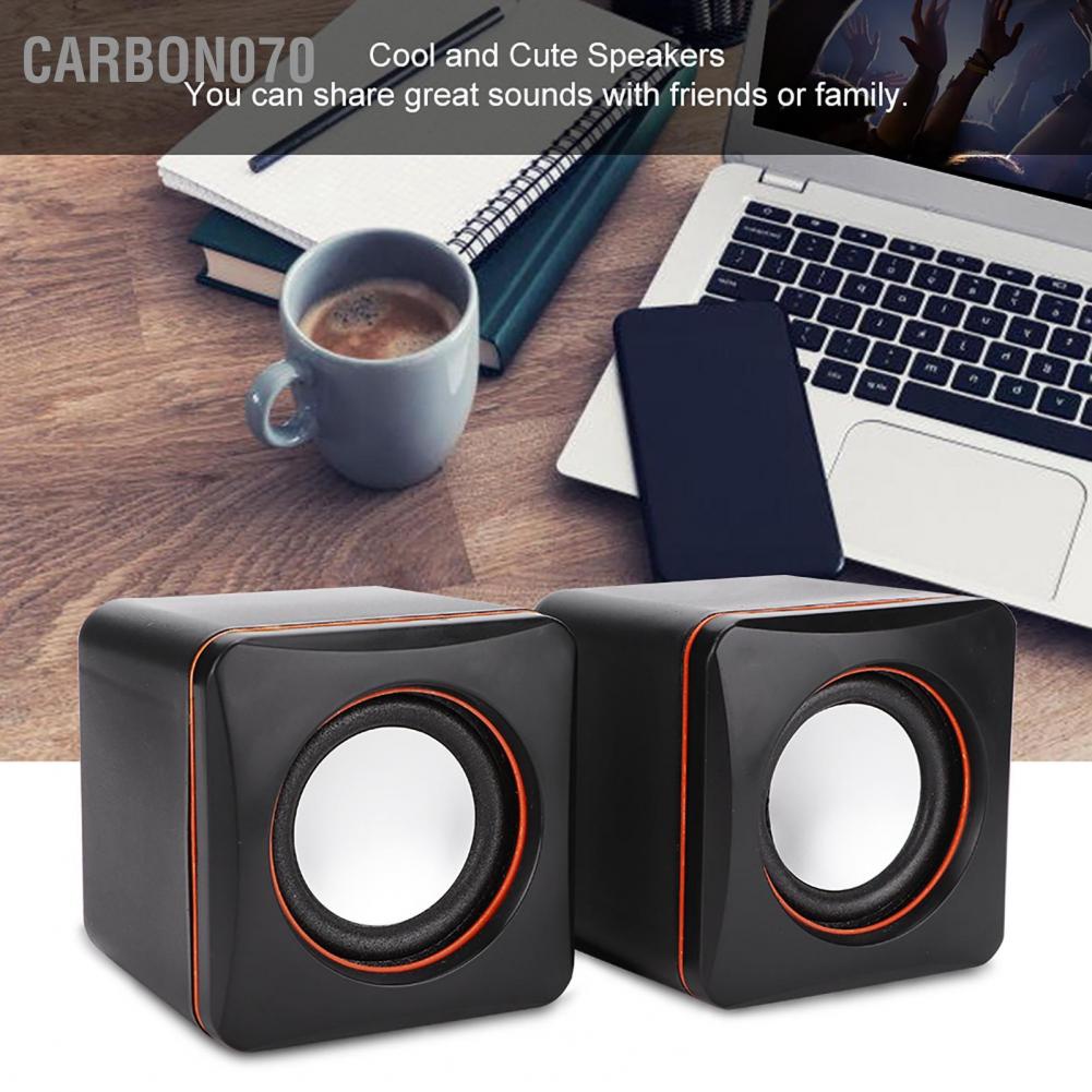 Carbon070 Mini Cube USB Stereo 3.5mm Jack Wired Speaker For Desktop Laptop PC Computer