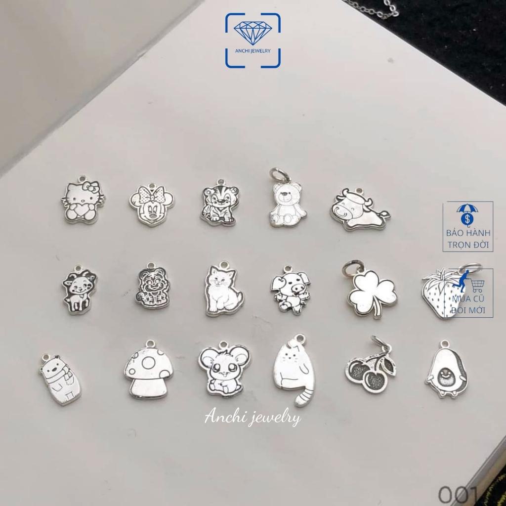 Charm bạc treo xỏ vòng lắc tay hình mèo dâu tây cherry gấu bông nhiều mẫu dễ thương