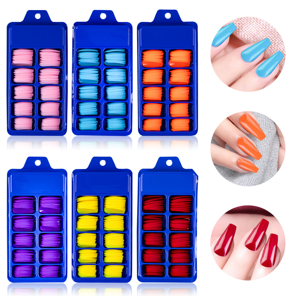 [Hàng mới về] Hộp 100 móng tay giả cao cấp với 10 cỡ thiết kế dáng dài phong cách nghệ thuật hợp thời trang