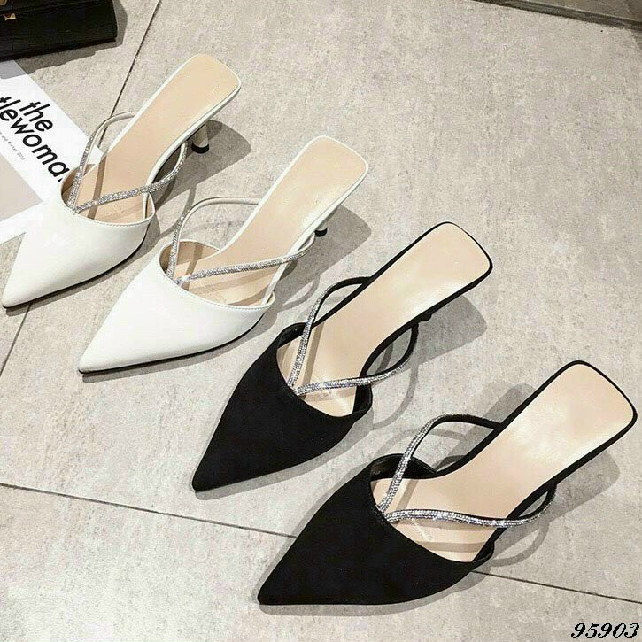 Guốc nữ bít mũi da mềm pha dây kim tuyến gót 7cm siêu hottrend mã E58