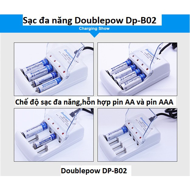Combo bộ sạc pin đa năng Doublepow DP-B02 và 4 pin sạc dung lượng cao Doublepow AA 3000mAh