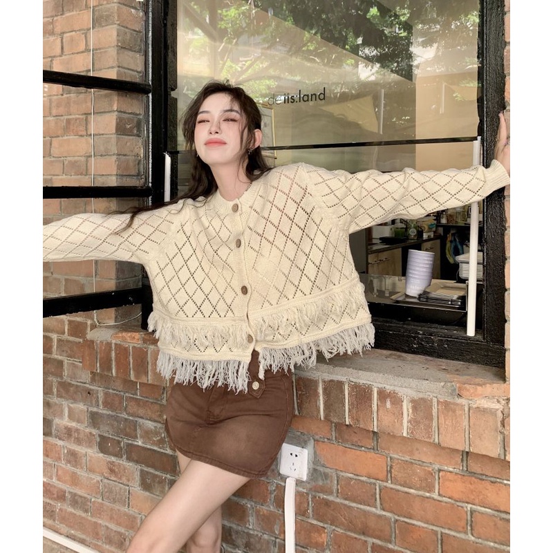 Áo Khoác Cardigan Ngắn Tay Dài Thiết Kế Đục Lỗ Mẫu Mới 2022 Thời Trang Cho Nữ