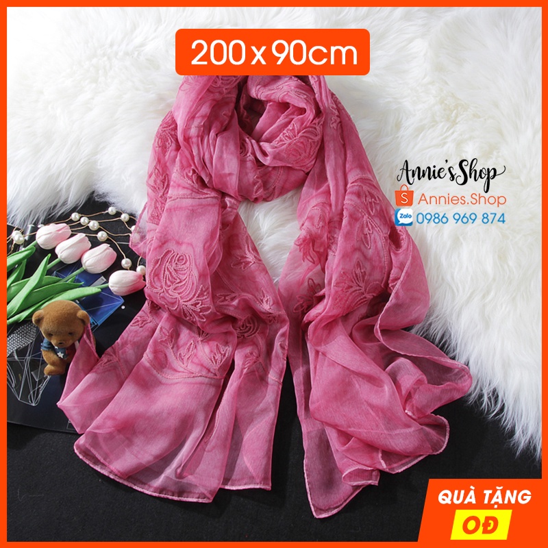 KH023 Khăn lụa thêu 3D Hoa hồng leo cao cấp