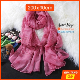 KH023 Khăn lụa thêu 3D Hoa hồng leo cao cấp