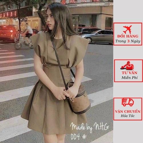 Váy kaki nữ tay hến xếp ly tôn dáng công sở thiết kế cao cấp sang chảnh ulzzang Hàn Quốc