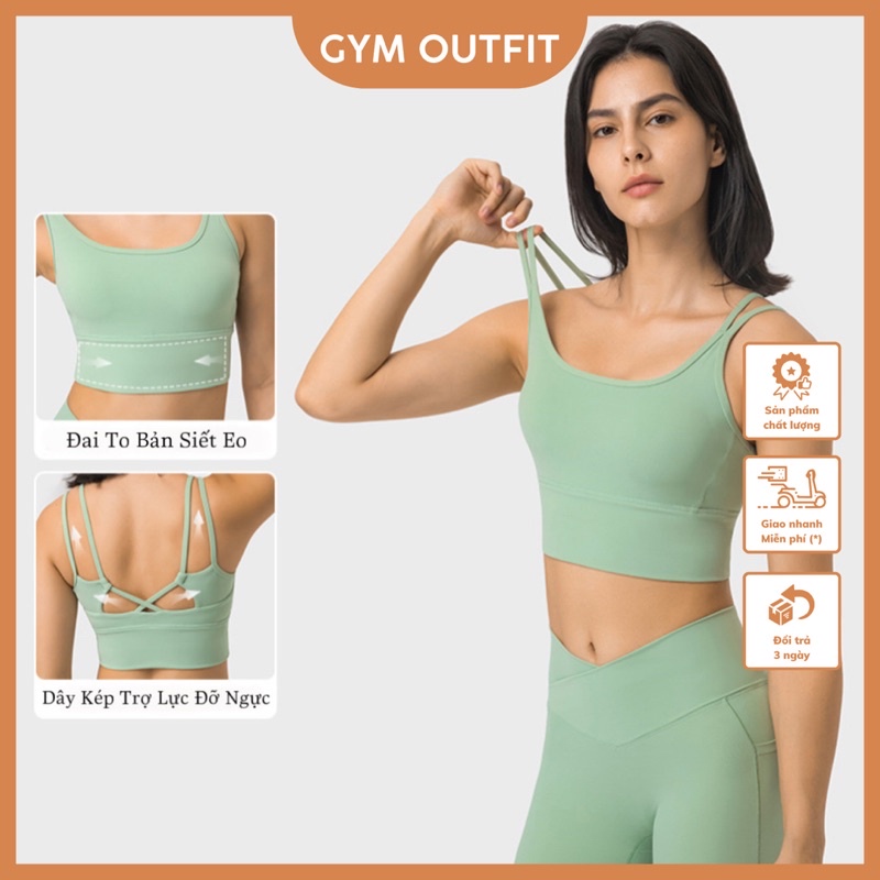 Áo Tập Gym Yoga Có Sẵn Mút Lót- Áo Lót Thể Thao Cao Cấp Lulu Dây Kép Đai To