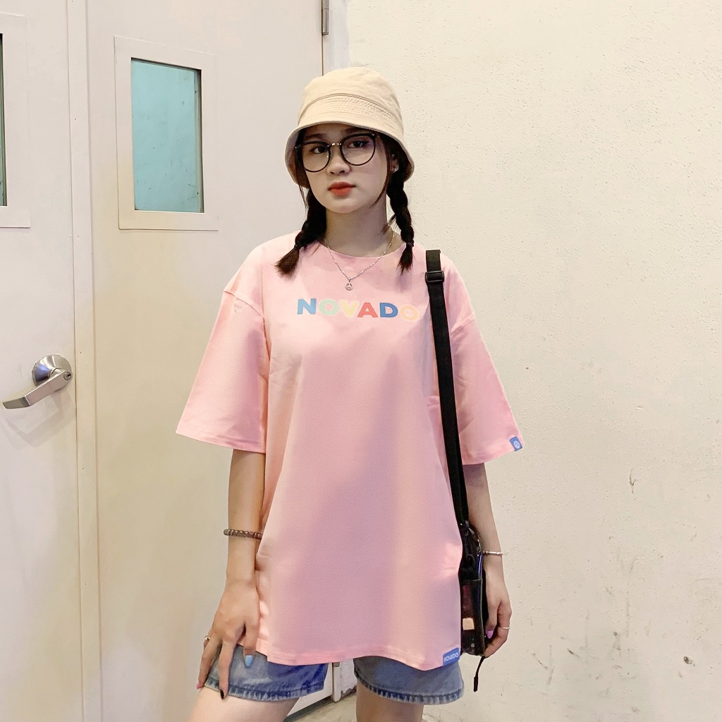 Áo Phông Nam / Nữ Tay Lỡ Unisex Novado Fashion Cotton 4 Chiều Form Rộng Dày Dặn Thoáng Mát Hồng N13H-CV
