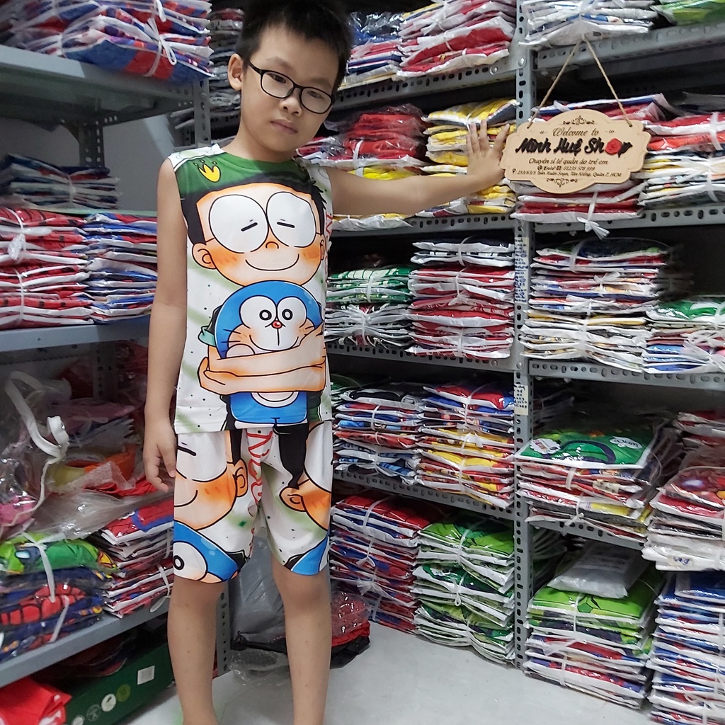 Bộ đồ bé trai sát nách siêu mát lạnh ngày hè hình Doremon