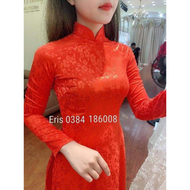 Áo dài lụa tơ hoa nhí(ảnh thật)