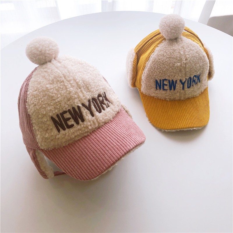 Mũ Lưỡi Trai Lông Cừu Thêu Chữ Thời Trang Giữ Ấm Cho Bé