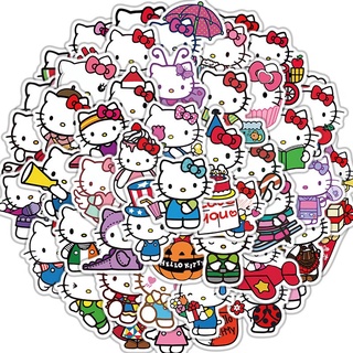 Set 50 miếng dán trang trí Laptop hình cô gái và mèo Hello Kitty đáng yêu chống thấm nước