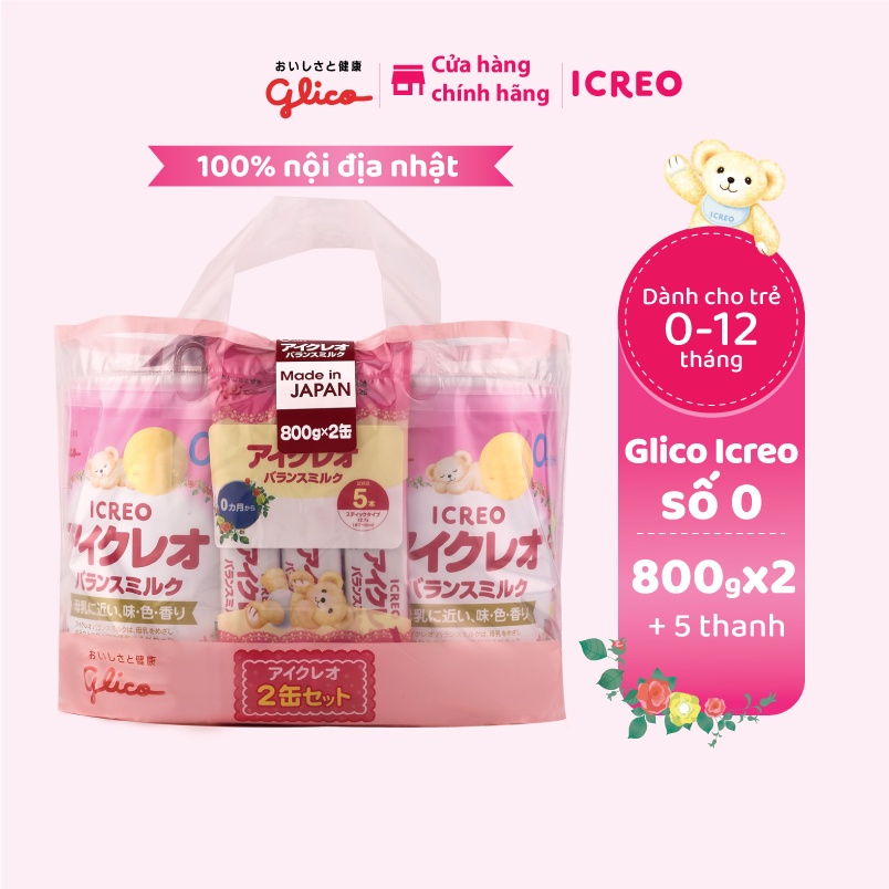 Combo 2 Lon Sữa Glico Icreo Balance Milk Icreo Số 0 800g x2 lon Kèm 5