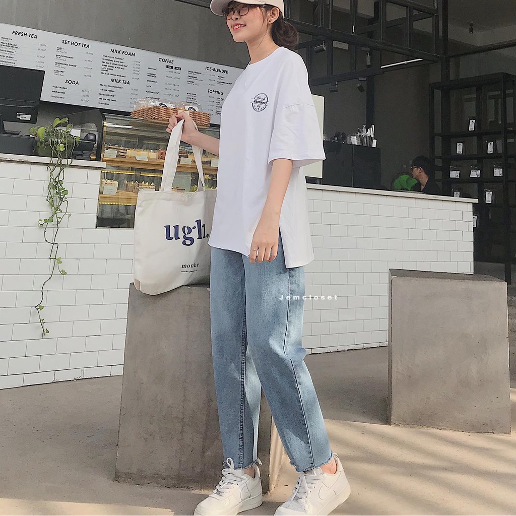 Quần Jean Nữ Dáng Baggy Thời Trang Eo Chun Co Giãn Thỏa Mái  2 nút cắt gấu - 2167 ( Jem Closet )