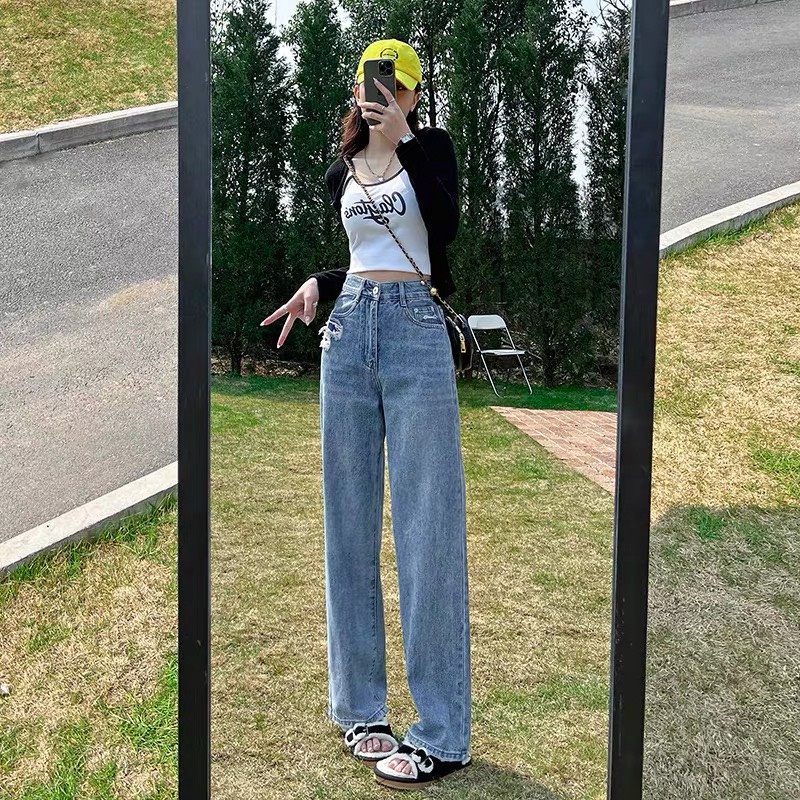 Quần Jean Suông Nữ MunMunStore Quần Jean Baggy Rách 1 Túi - Jean Lưng Cao Hack Dáng 132
