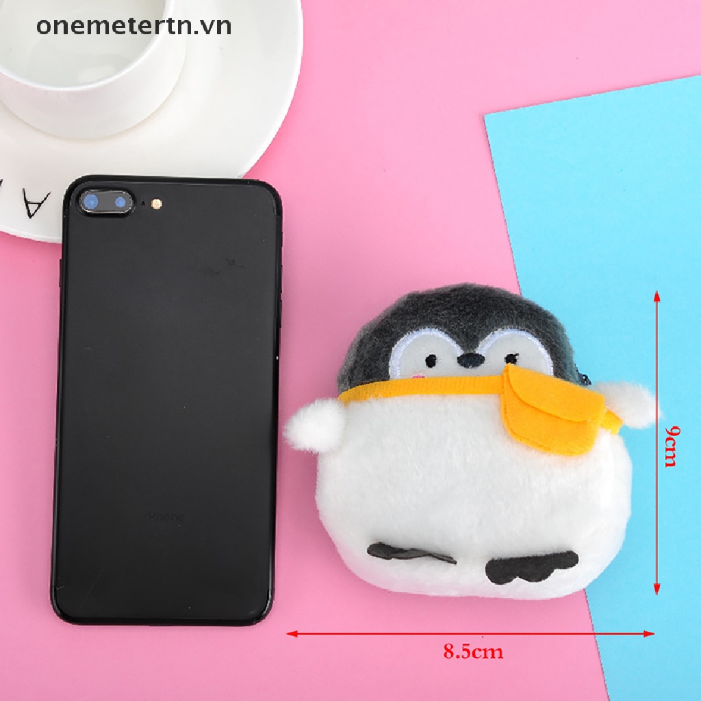 Onemetertn Ví Đựng Tiền Xu Mini Hình Chim Cánh Cụt Nhồi Bông Mềm Mại Đáng Yêu