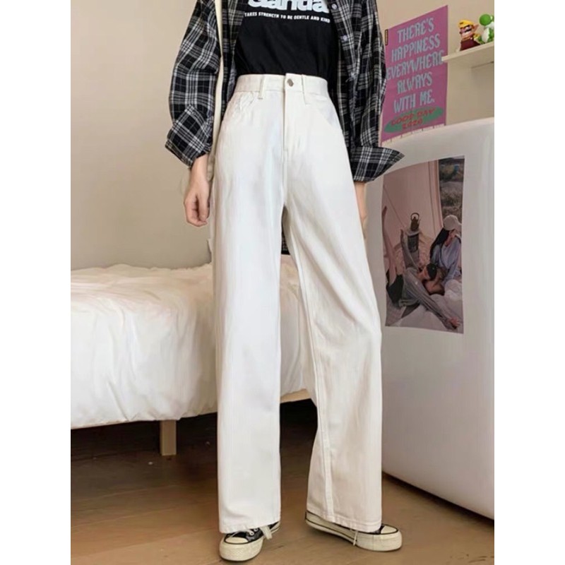 Quần kaki jean trắng ống rộng CQ306