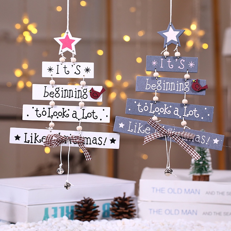Bảng gỗ Noel trang trí gia đình trang trí cửa hàng mẹ sóc