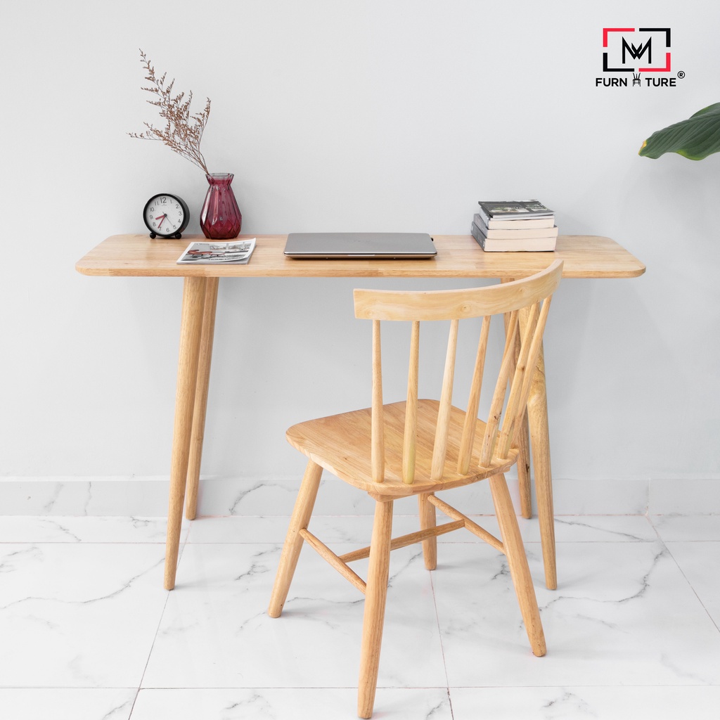 Combo bàn và ghế làm việc gỗ cao su Long Table không vạt thương hiệu MW FURNITURE - Nội thất căn hộ