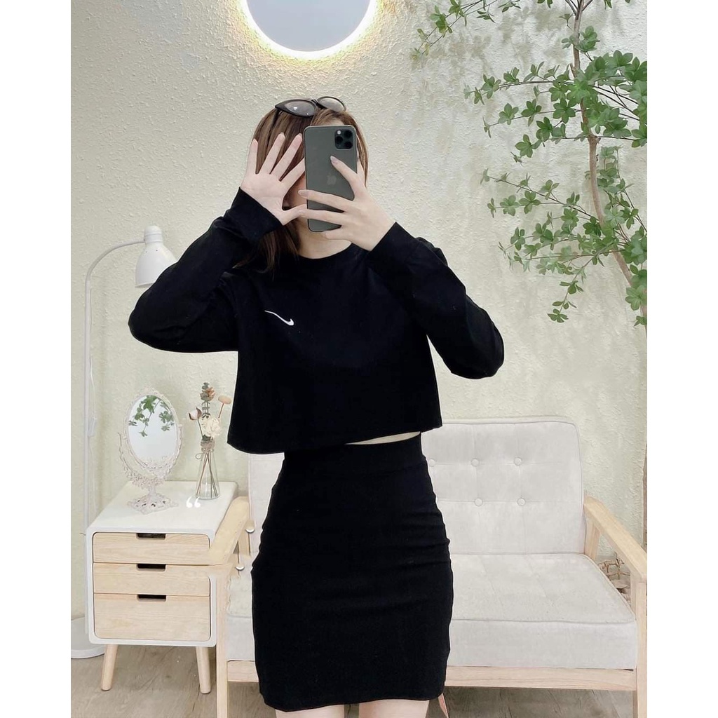 Set áo thun croptop dài tay và chân váy chữ A chất bozip mềm mịn - CUTEZOO | WebRaoVat - webraovat.net.vn