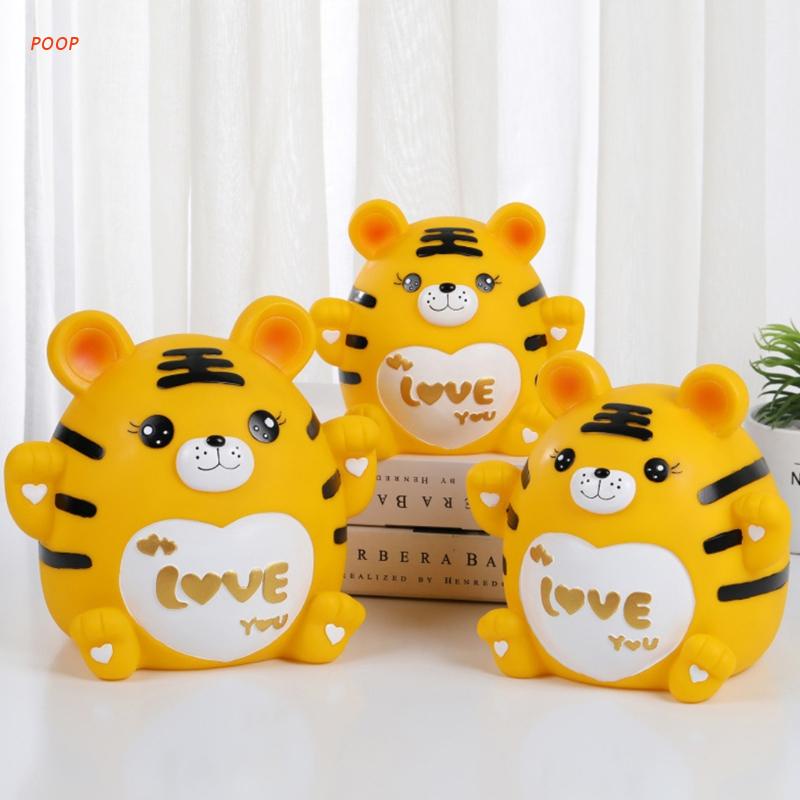 Ống heo đựng tiền tiết kiệm POOP 2022 hình hổ hoạt hình chống thấm nước chống rơi vỡ sức chứa lớn cho bé