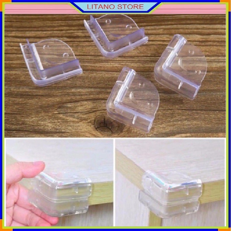 Combo 4 Miếng Silicon Trong Suốt Bọc Góc Và Cạnh Bàn Hình Góc Vuông Bảo Vệ An Toàn Cho Bé