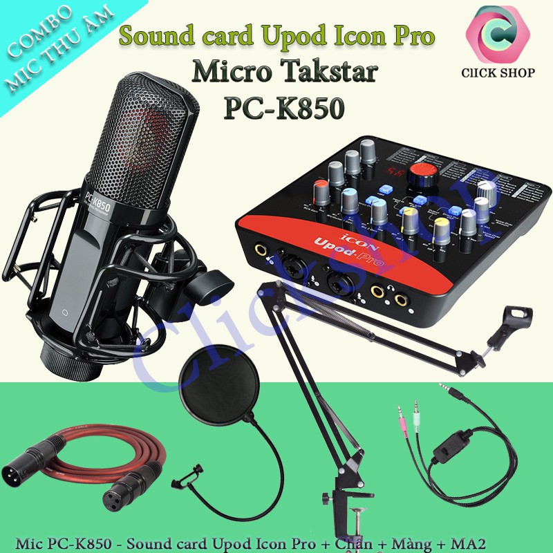 Mic thu âm cao cấp Takstar PC-K850 đi sound card icon upod pro chân đế màng lọc dây livestream MA2