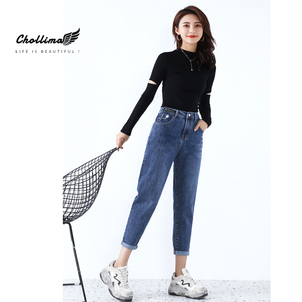 Quần baggy jeans nữ Chollima form rộng lưng thun gắn mạc đen QD008 ulzzang phong cách hàn quốc