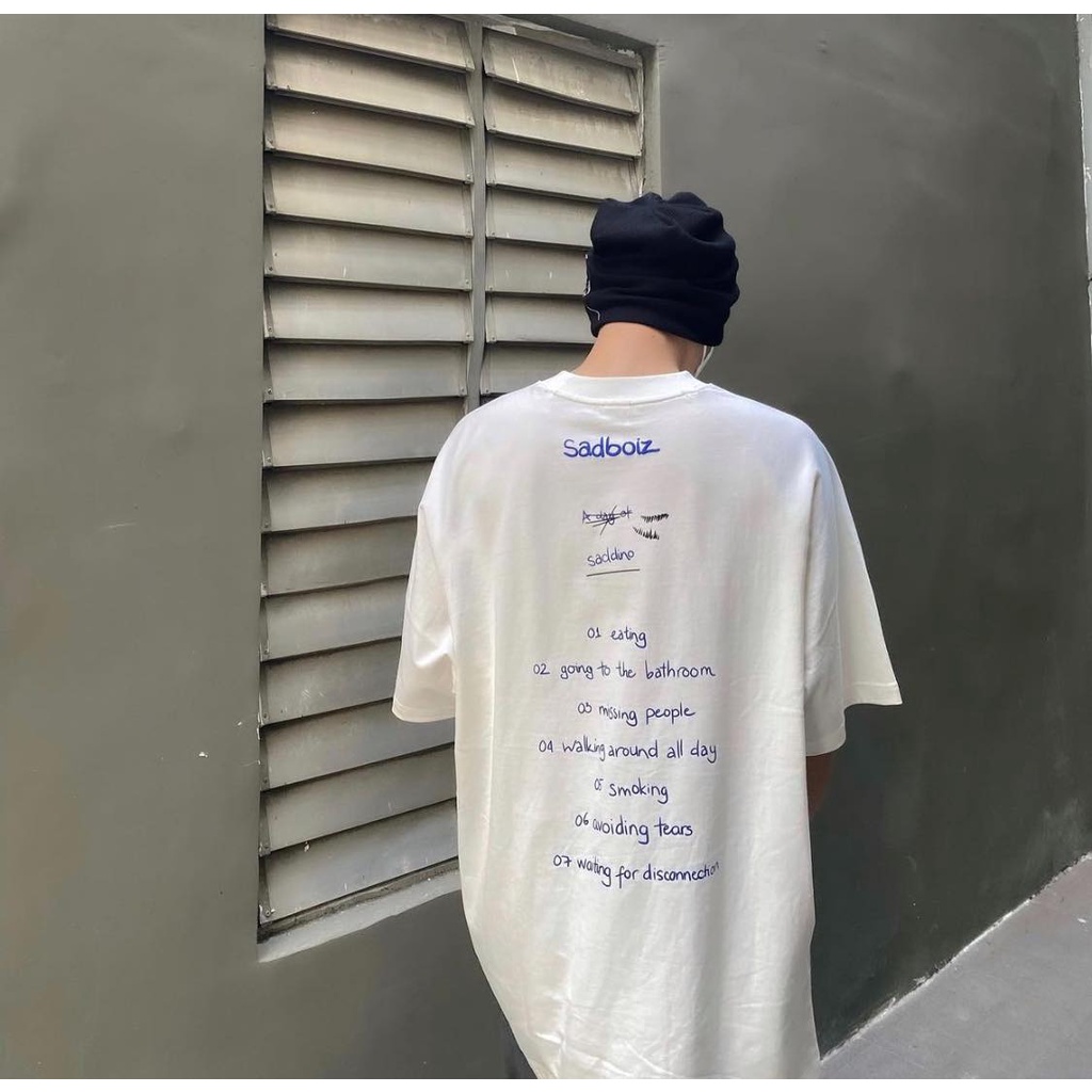 Áo thun tay lỡ sadboiz SADDINO logo hình thêu nam nữ tee sadboiz khủng long full tag form rộng - Gin Store