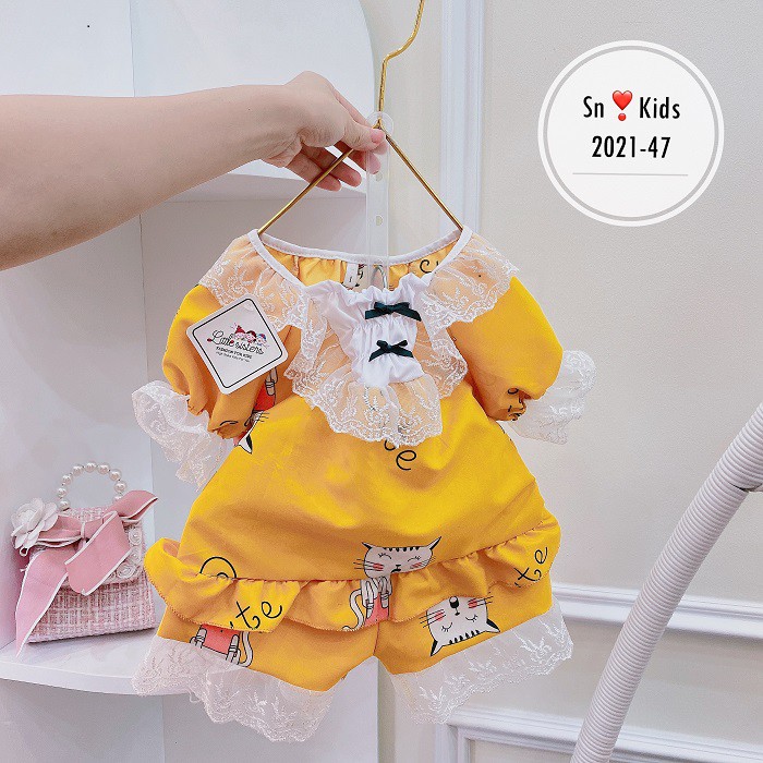 Bộ Pijama Phối Ren Cách Điêu Cực Xinh Cho Bé Gái NamKidShop V326