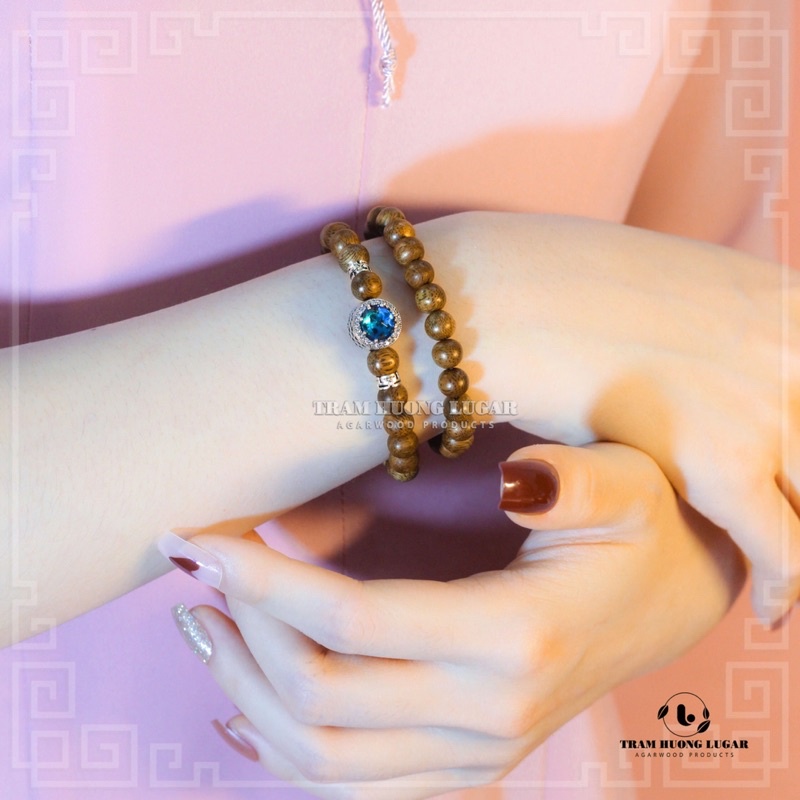 Vòng tay trầm hương Việt tự nhiên - Vòng đôi mix charm - Trầm hương Lugar